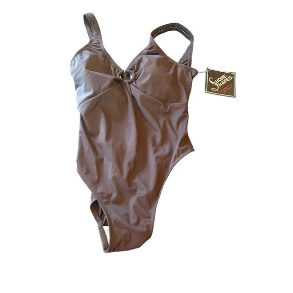 NWT Vintage 1980s Shore Shapes Brown Swimsuit Size 12 Made in USA - Picture 1 of 9